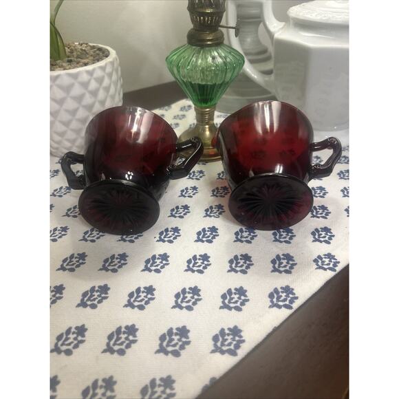 Vintage Ruby Red Glass Cream and Sugar Set - Picture 4 of 5